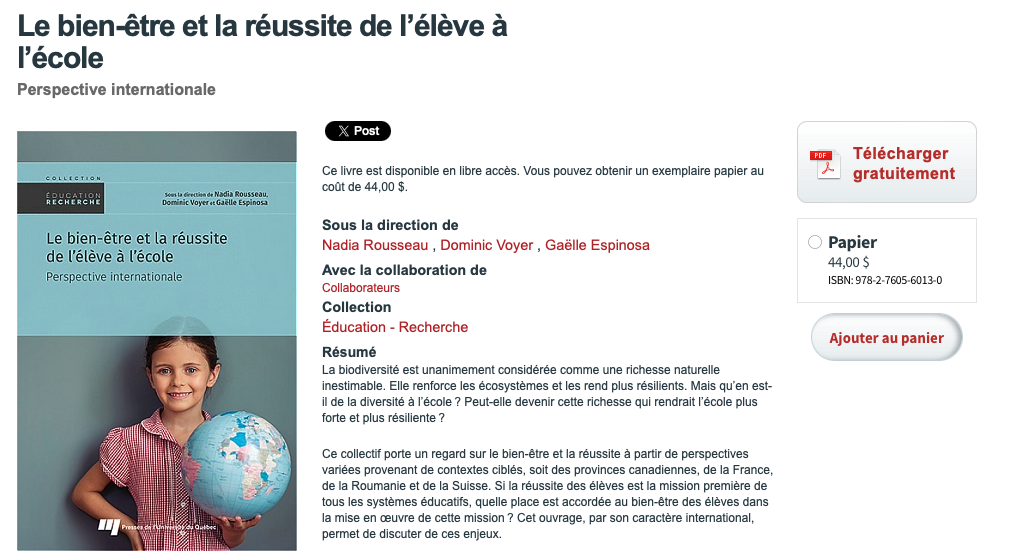 Le bien-être et la réussite de l'élève à l'école